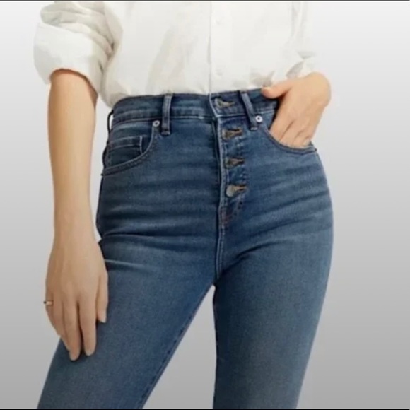 Everlane The Vintage Skinny Blue Jeans Raw Hem Button Fly size 25 Regular - Picture 4 of 8